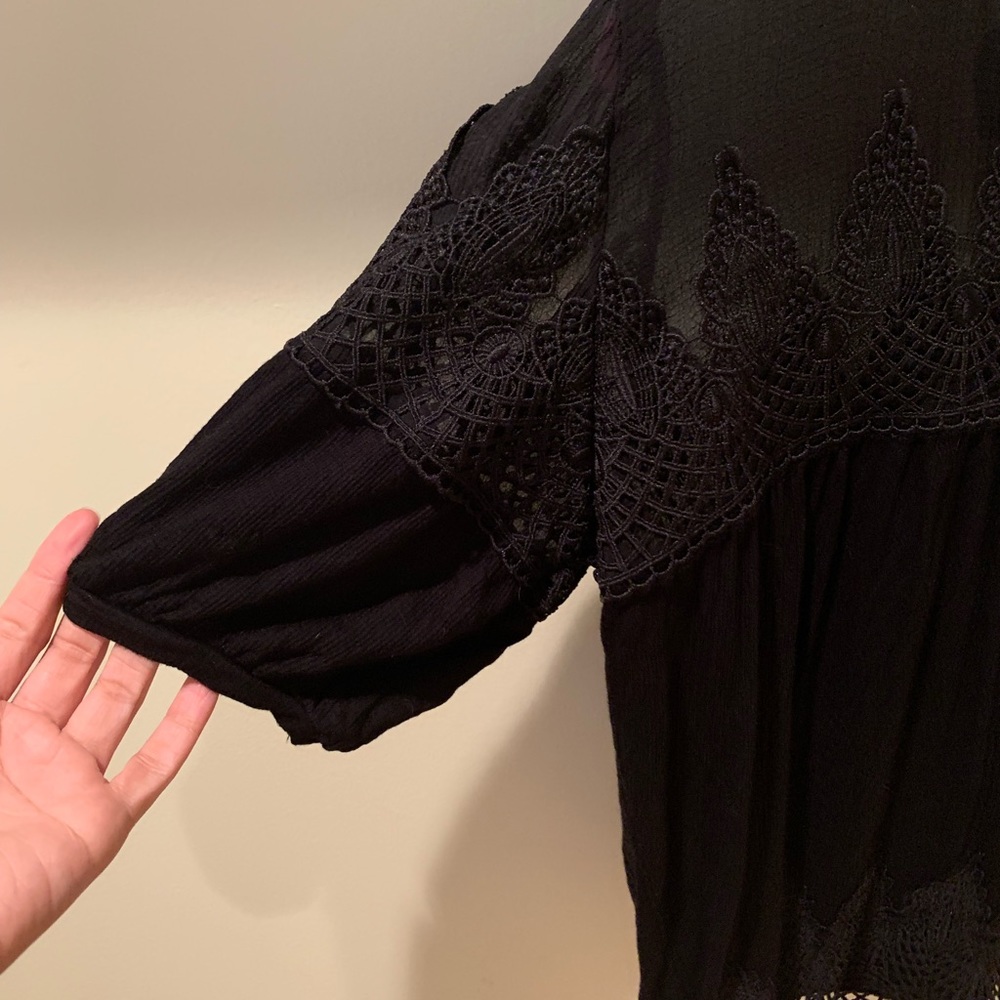 Maeve | Anthropologie blouse w/ lace, stand collar